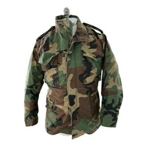 US Army M65 Sz M Woodland Camouflage Field Jacket Coat Hood Cold Weather W/liner